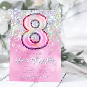 Pink 8th Birthday Invitation Template
