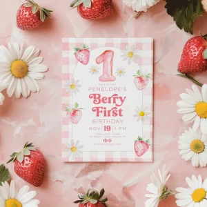 Berry First Birthday Invitation, Red Strawberry 1st Birthday Invite