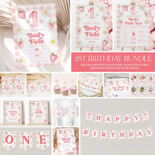Berry First Birthday Invitation, Red Strawberry 1st Birthday Invite - Image 3